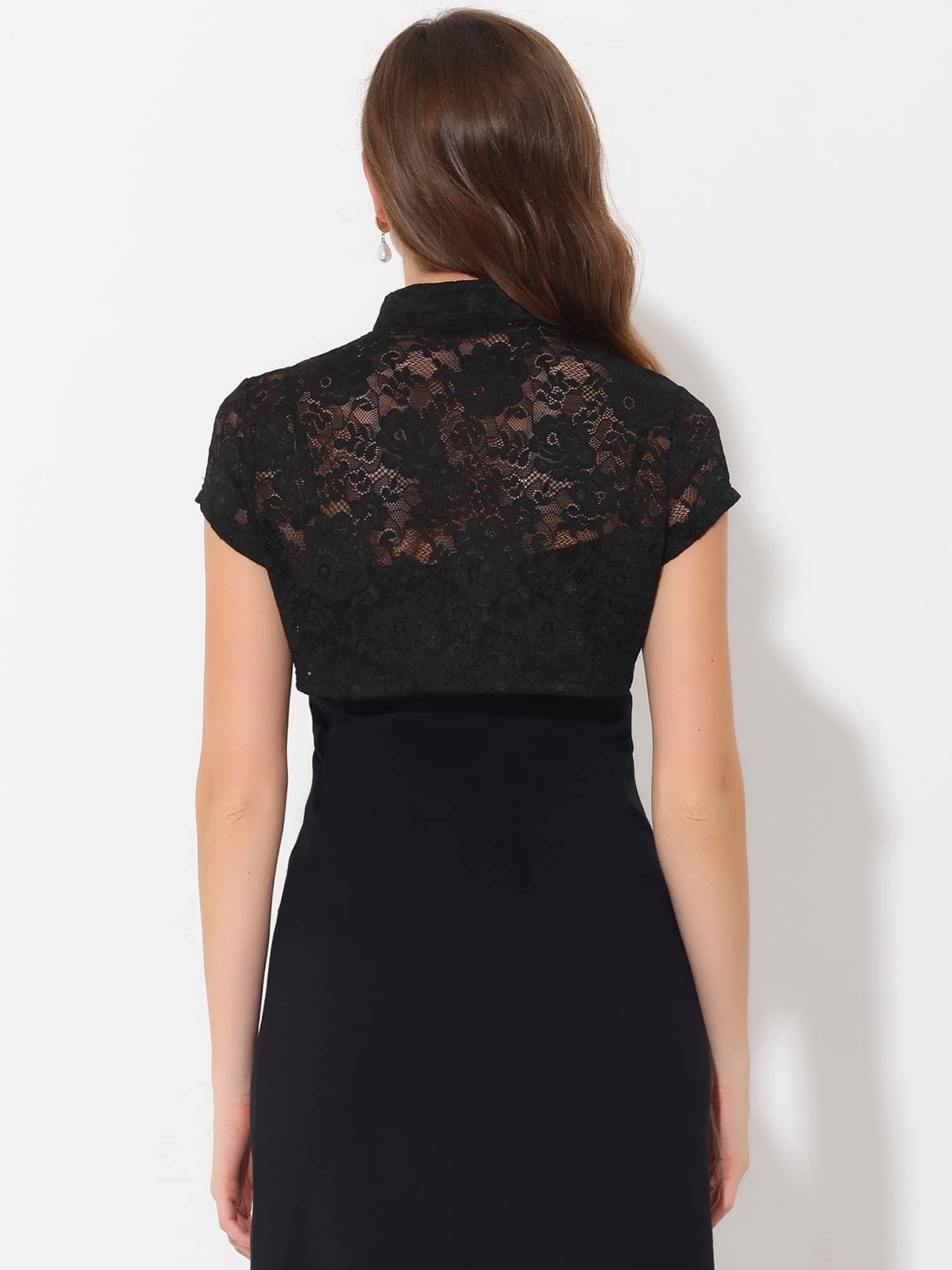 Allegra K Cardigan in Pizzo da Donna Colletto Corto Elegante Bolero Coprispalle