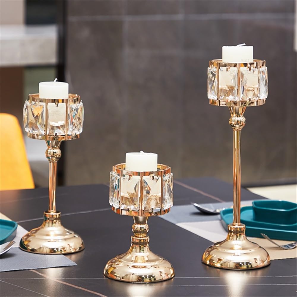 Candelabros Candelabro de Hierro y Cristal de 3 Piezas, decoración de Mesa Moderna, candelabro de Regalo Decoración del hogar(Silver)