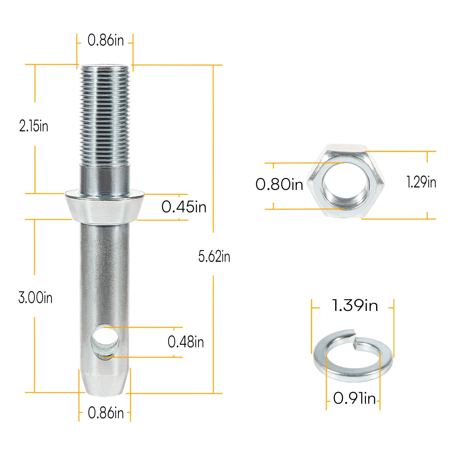 Sunluway S07020800 Katzen-1 Anhängerkupplung, 2,2 cm Durchmesser, Stift, 14,7 cm Universal, geschmiedeter Ziehstift, Hebearm, Zubehör für Traktoren, 3 Stück