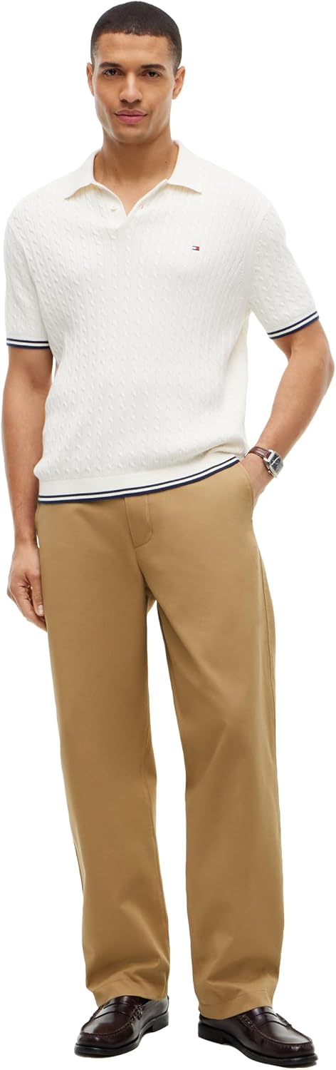 Tommy Hilfiger Men's Lightweight Cotton Cable Knit Short Sleeve Polo