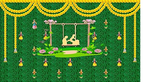 Image of Cradle Ceremony, Baby Naming Ceremony Design Backdrop for Party Decoration Traditional /Background Curtain Cloth for Pooja /Festival Size 5 Feet Height and 8 Feet Width(5 * 8)