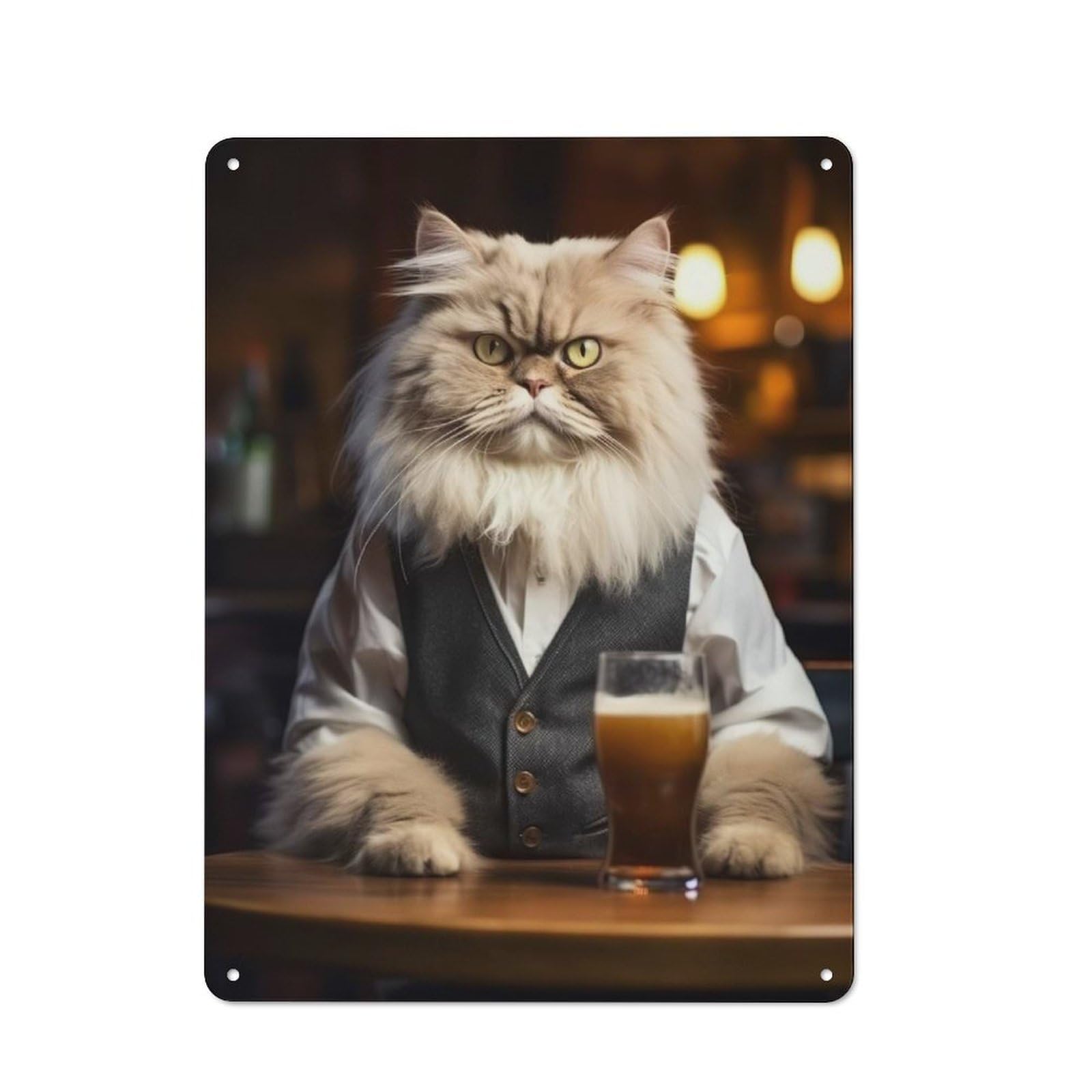 Junmoney Persian Cat In The Pub Vintage Tin Sign 40X30cm Featuring For Café Or Home Bar, A Metal Wall Feature For Cafés And Home Bars