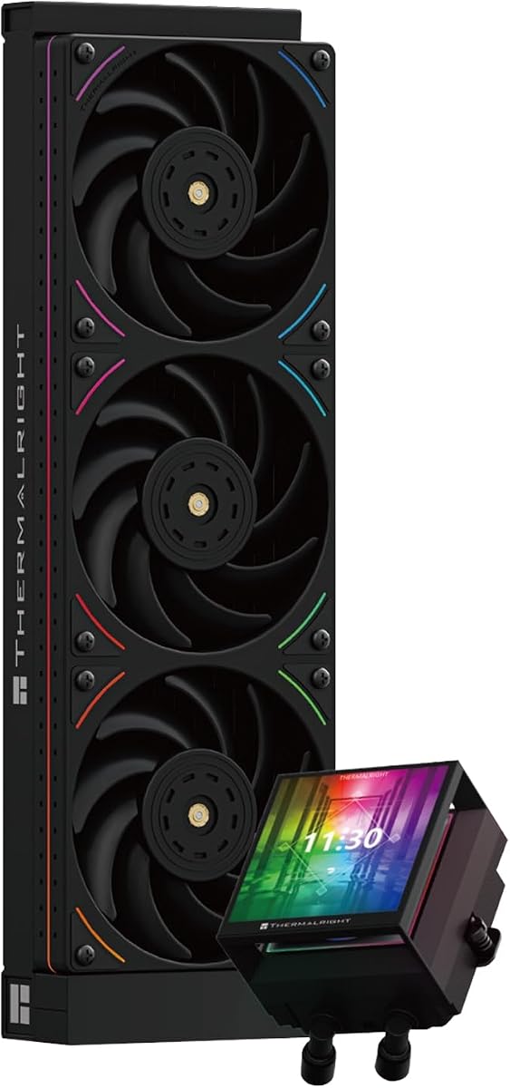 Thermalright Hyper Vision 360 UB ARGB Black AIO CPU Liquid Cooler, para AM5/Intel LGA1851/1700, pantalla LCD absorbente de imán de 3,95 pulgadas con resolución de 480x480 para imágenes, pantalla de panel magnético, color negro