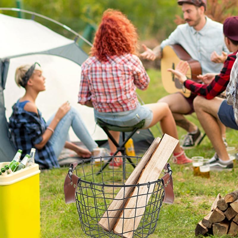 Toyvian Large Wire Storage Basket Outdoor Firewood Holder Metal Mesh Laundry Hamper Round Organizer Bin