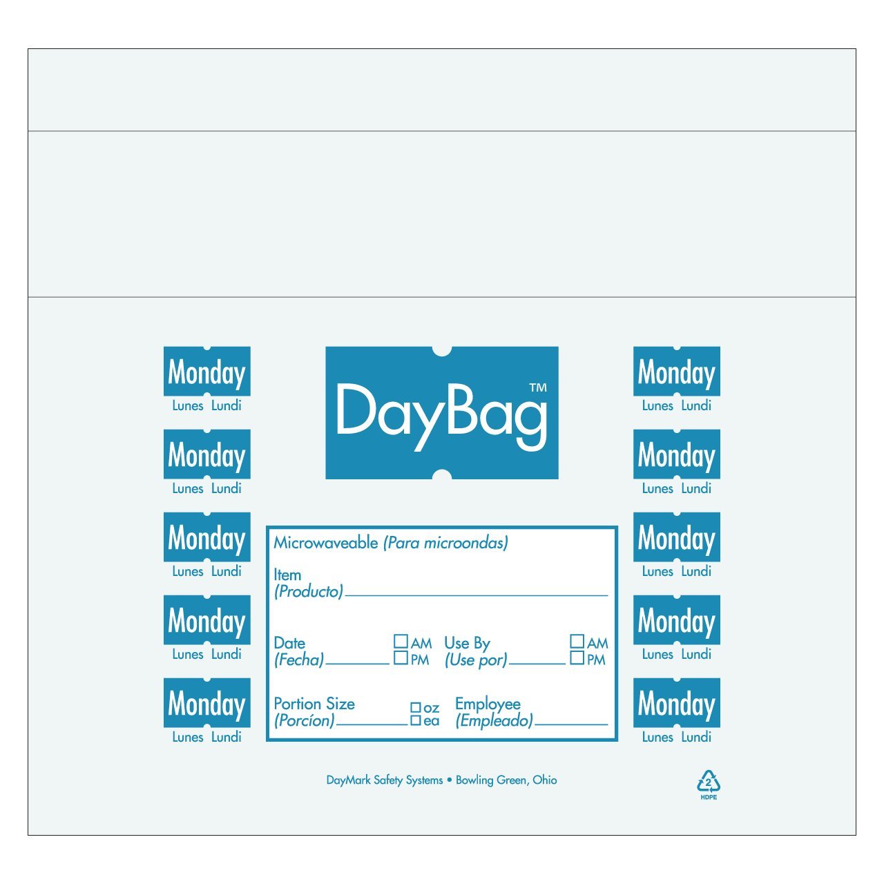 DayMark IT110201 Day of The Week Trilingual Portion Bag, Monday, 10" x 8.5", Blue (Pack of 2000)