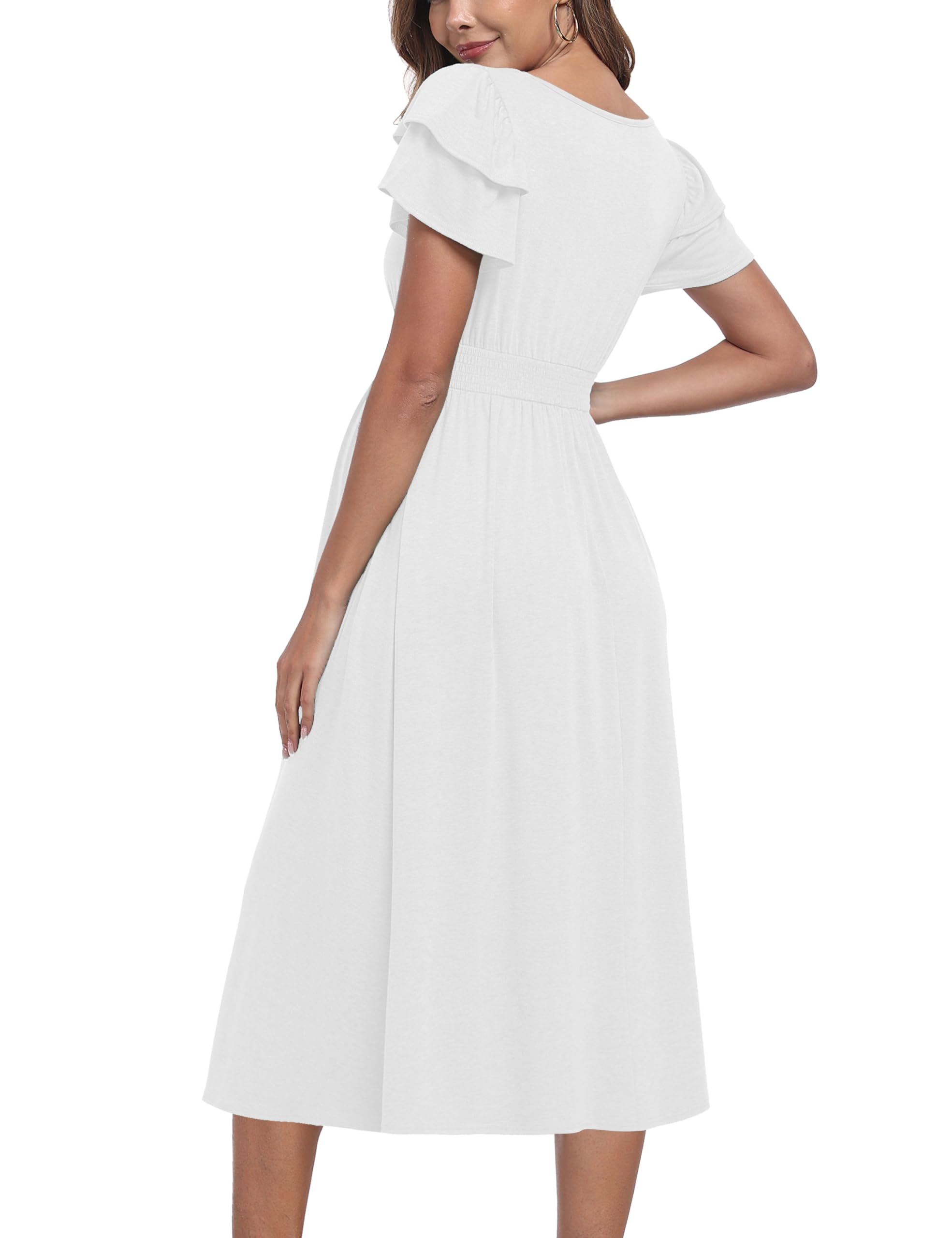 Umstandskleid mit Rüschen, kurze Ärmel, hohe Taille, Midi-Kleid, Frühling, Babyparty-Kleider