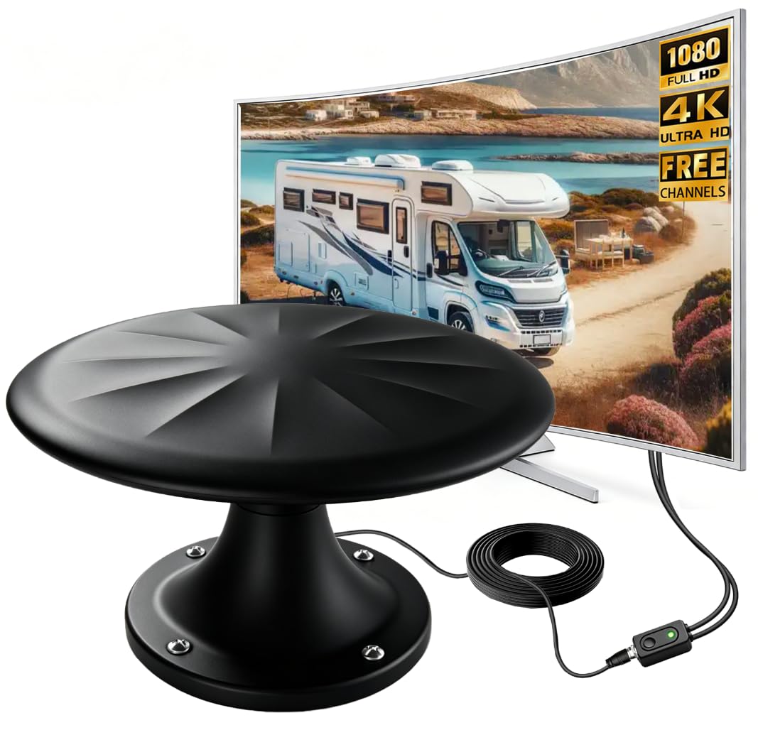 RV TV Antenna for Smart TV Outdoor, 720° Omni Directional Reception，Black