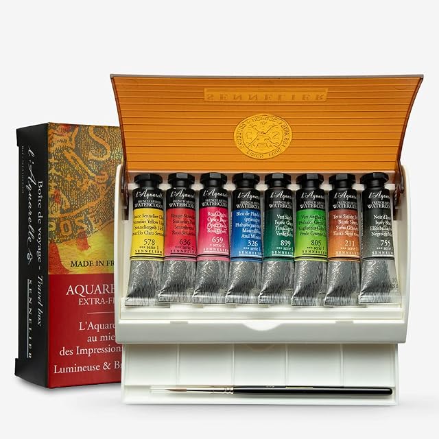 Sennelier Watercolour : TRAVEL BOX SET 8 x 10ml tubes + brush