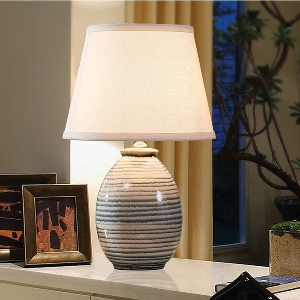 Lniany abażur Stolik nocny Ręcznie malowana ceramiczna lampka nocna Lampy do sypialni stołowa do salonu (kolor: A