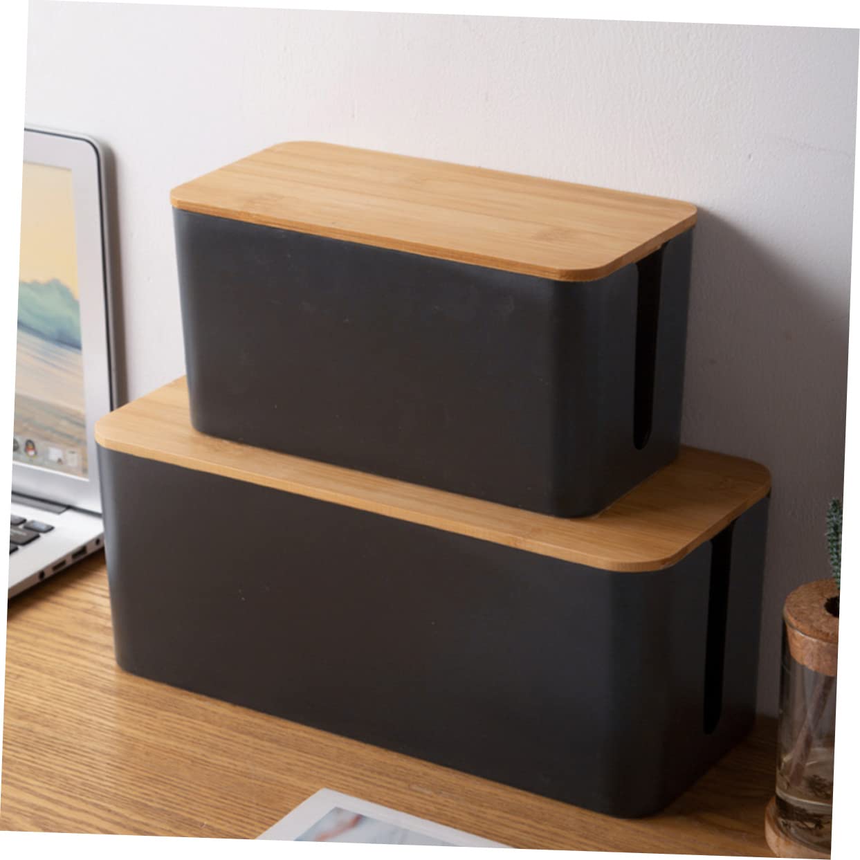 NUOBESTY Caja de Almacenamiento de Enchufes 2piezas en Madera y Plástico