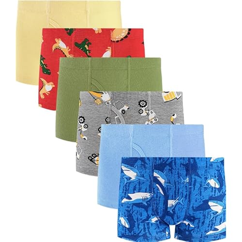 100% Cotton Boys Boxer Briefs Tagless Toddler Underwear (6-Pack) 2T Blue-solid/Excavator-a23