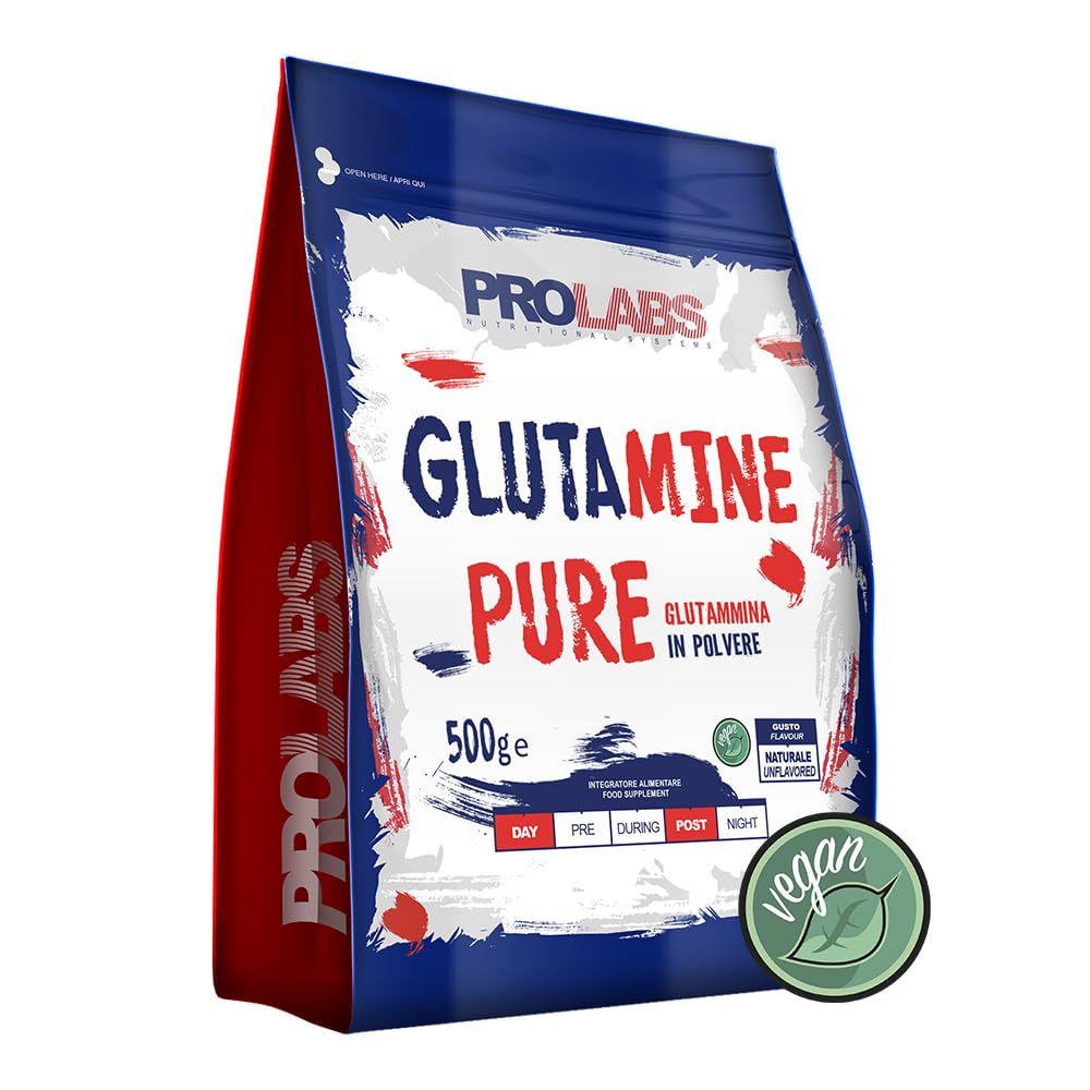 PROLABS – Glutammina in Polvere Solubile GLUTAMINE PURE, Integratore 100% Vegan Purissimo per Recupero, Rigenerazione e Mantenimento Massa Muscolare - Integratori Post Workout, Gusto Neutro, 500gr