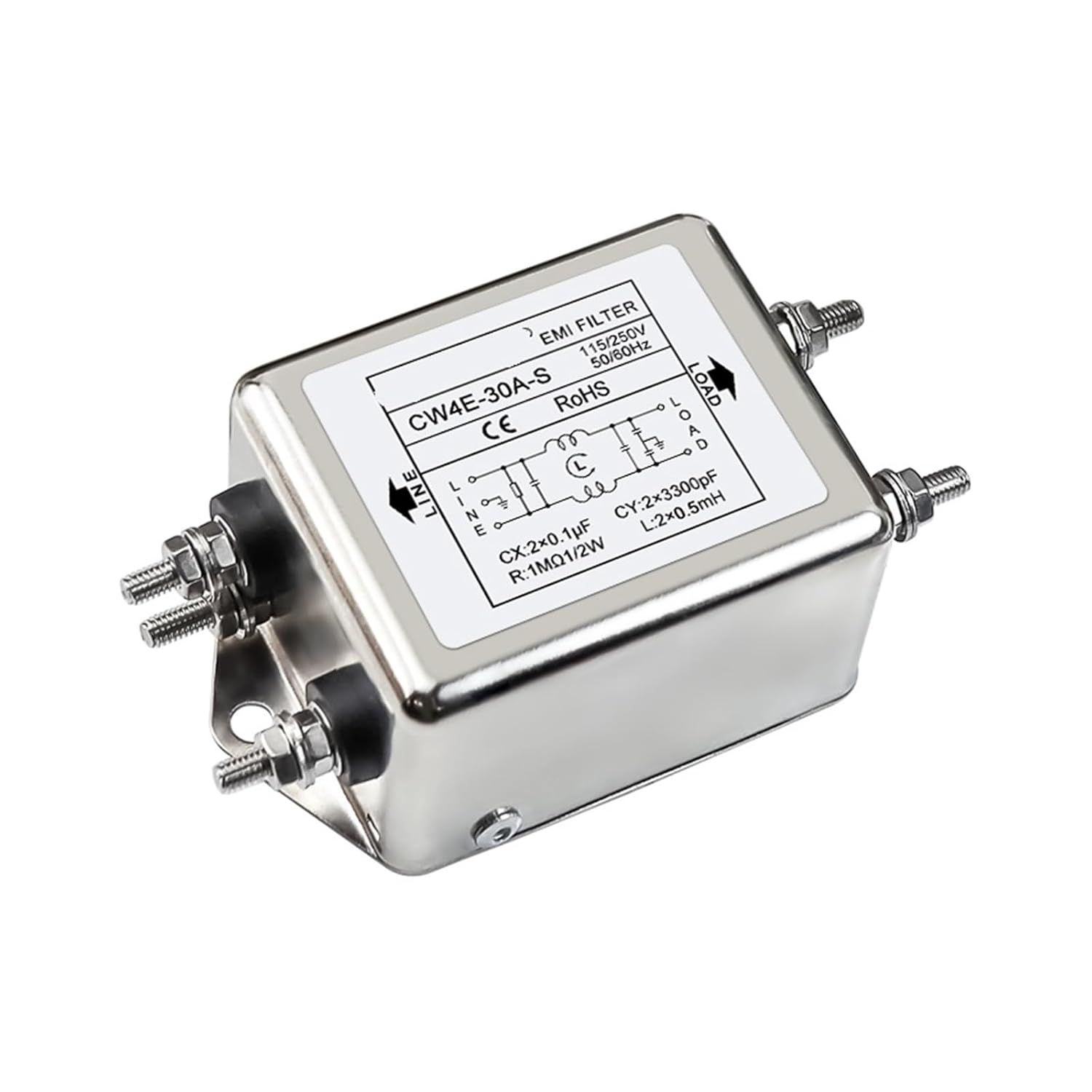 Power Filter CW4E10A 20A 30A 40A 50A 60AS Single-Phase AC 220V Anti-Interference Frequency Harmonics(CW4L2-20A -DT Terminal)