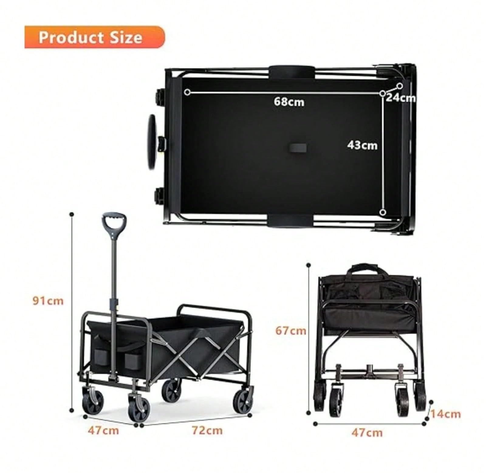 DASCK Carro Plegable con Ruedas Todoterreno 120 kg | Mango Ajustable, Bolsa de Transporte, Plegado Rápido en 3  Segundos | Carrito de Playa, Camping y Jardín