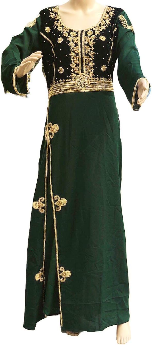 urbandubaifashionDark Green Women's Dress Moroccan Kaftan Plus Size Formal Wear Maxi Evening Gown Dubai Caftan - Moroccan Abaya Kaftan for Women Dubai Kaftan Very Fancy Long Gown Embroidered Kaftan
