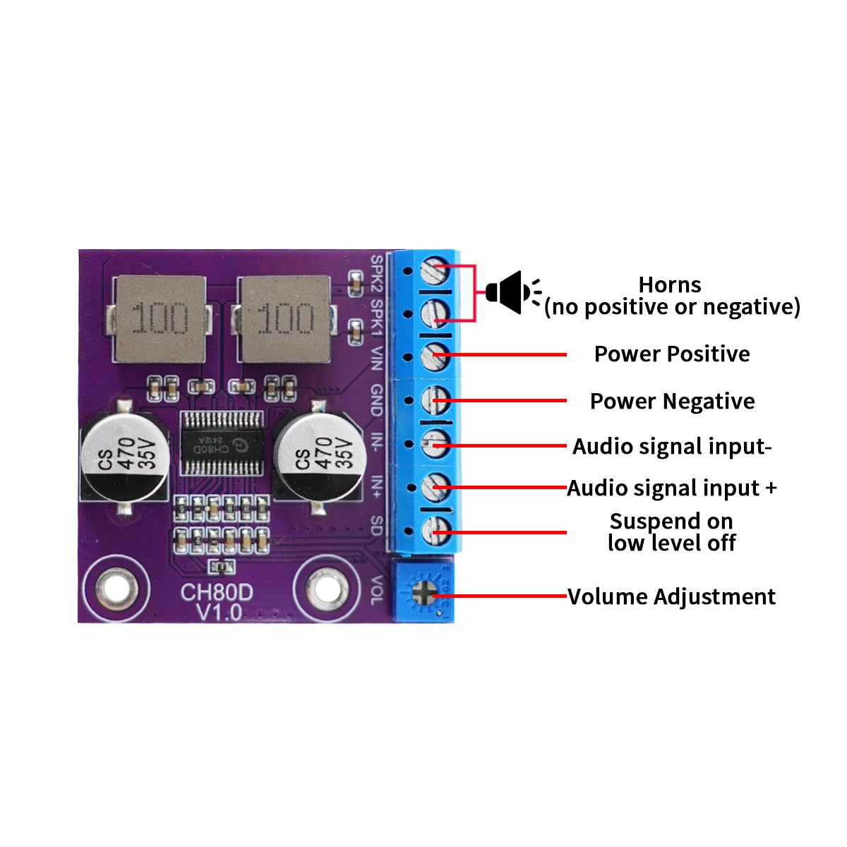 Voice Amplifier Module Chip Serial Class D Single Channel,CH80D Sound Module Voice IC Free Replacement -1P