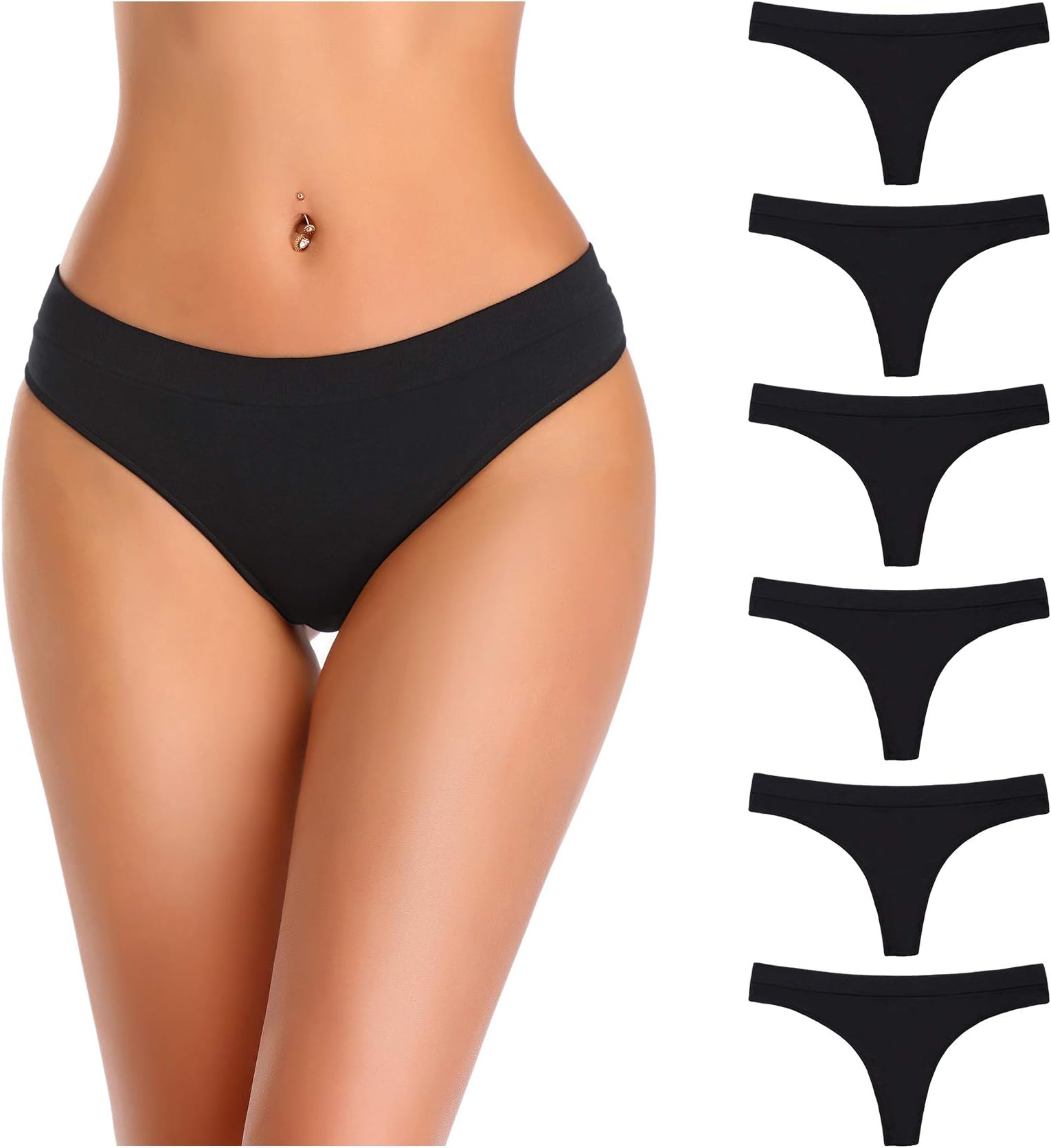 NOWKETONWomen’s Underwear Thong Panties, Seamless Thongs for Women, No Show Underwear Pack