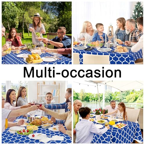 Image of Smiry Rectangle Table Cloth, Flannel Backed Vinyl Tablecloth, 60 inchx84 inch | Waterproof Plastic Tablecloths, Wipeable Table Cover for Dining, Indoor and Outdoor (Blue)