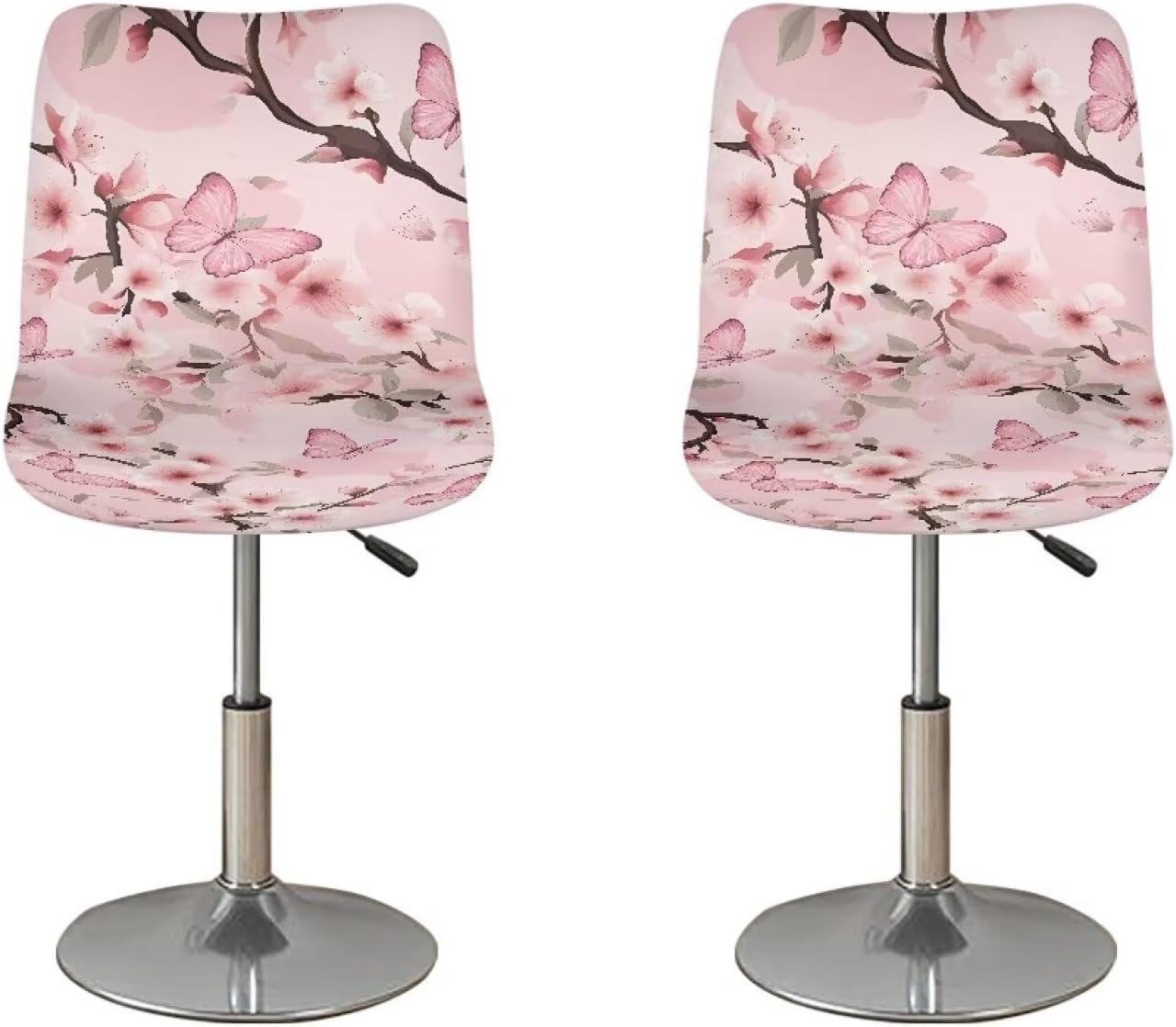 Babrukda 4 Pack Butterfly Bar Stool Covers with Backs Cherry Blossoms Square Stool Seat Cushion Protectors Removable Stretchable Counter Height Chair Slipcover for Home Decoration