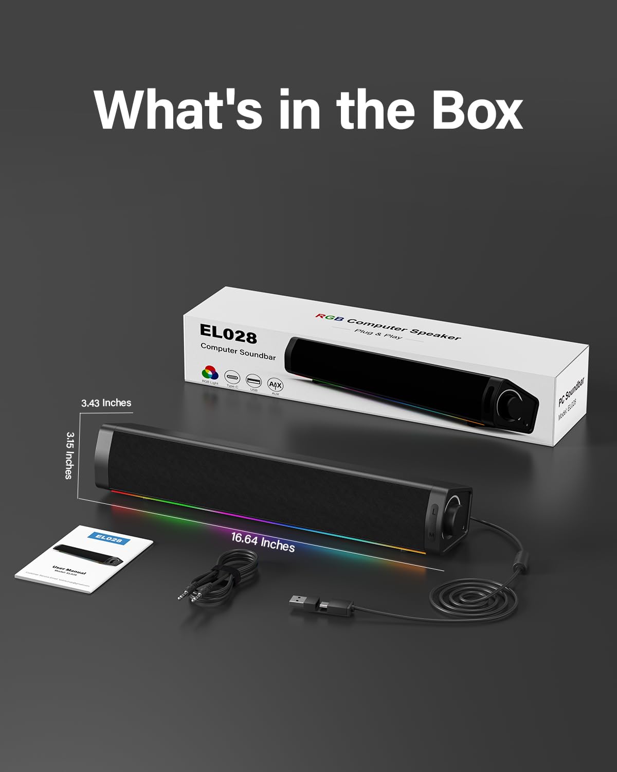 Altoparlanti per computer da gioco RGB immersivi con 3 modalità audio per PC desktop, altoparlanti monitor USB-C con bassi migliorati, ingresso AUX e porta cuffie per PC, laptop, Mac, PS5