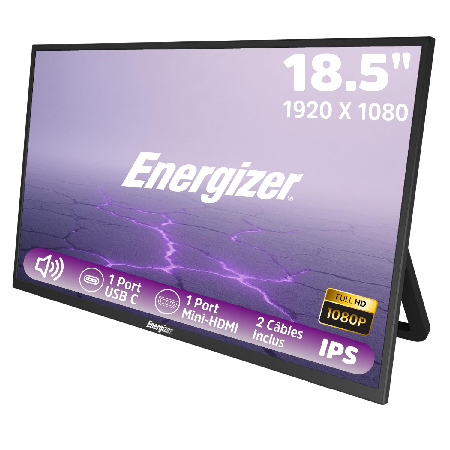Energizer - Pantalla LCD IPS Full HD (1920 x 1080) 100 Hz Puertos USB-C + Mini HDMI con Soporte - Altavoces Integrados - para PC/MacBook/Xbox / PS4 5/TV