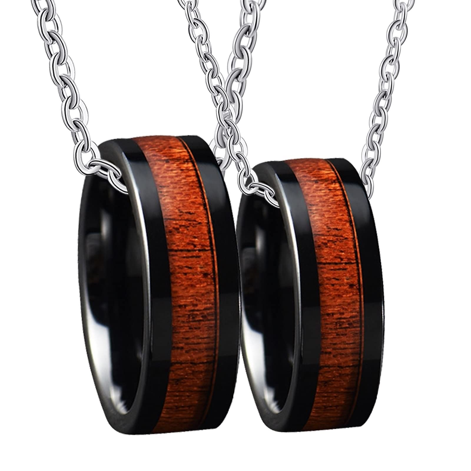 Collares a juego de San Valentín, collar de promesa de pareja, collar de tungsteno para pareja, 8 mm, anillo negro, incrustaciones de madera, regalos para mujer