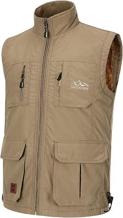 Spanye Mens Outdoor Padded Puffer Vest Fleeve Lined Sleeveless Jacket with Pockets for Work Fishing Photo