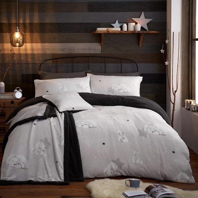 GC GAVENO CAVAILIA Teddy Bear Duvet Cover Set, Thermal Reversible Bedding King Size, Cosy Star Bed Covers, Grey