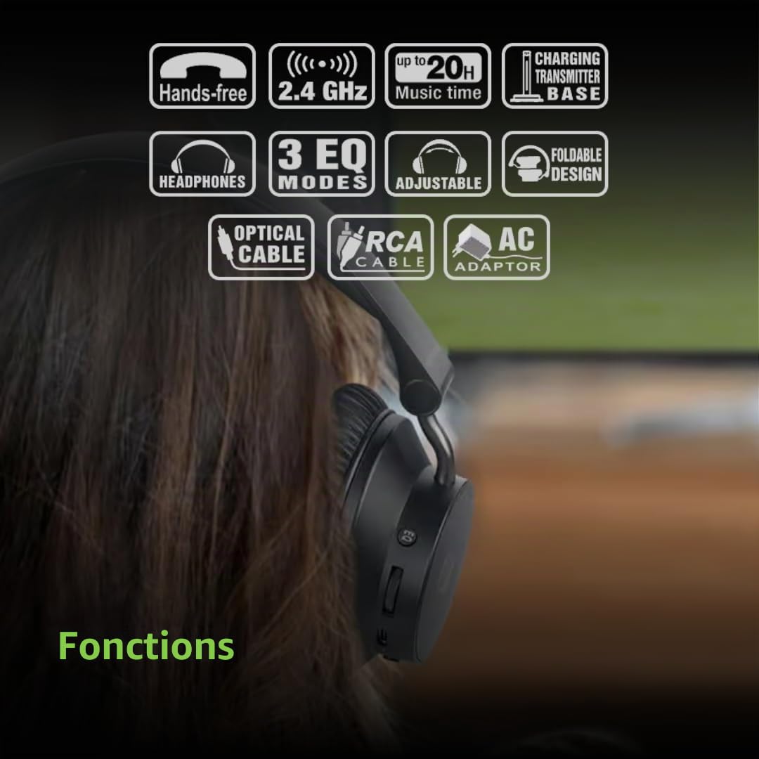 MUSE M-282 CTV Casque TV avec émetteur et Station de Charge | Confort sonore sans Fil avec 20 h d'autonomie, égaliseur & entrée Optique