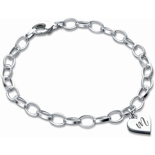 Personalized Heart Charm Bracelet in Sterling Silver