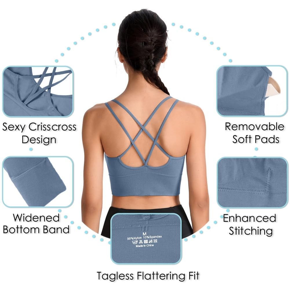 Sujetador deportivo con espalda cruzada para mujer con camisola acolchada, soporte medio, para fitness, ejercicio, ejercicio, bajo impacto