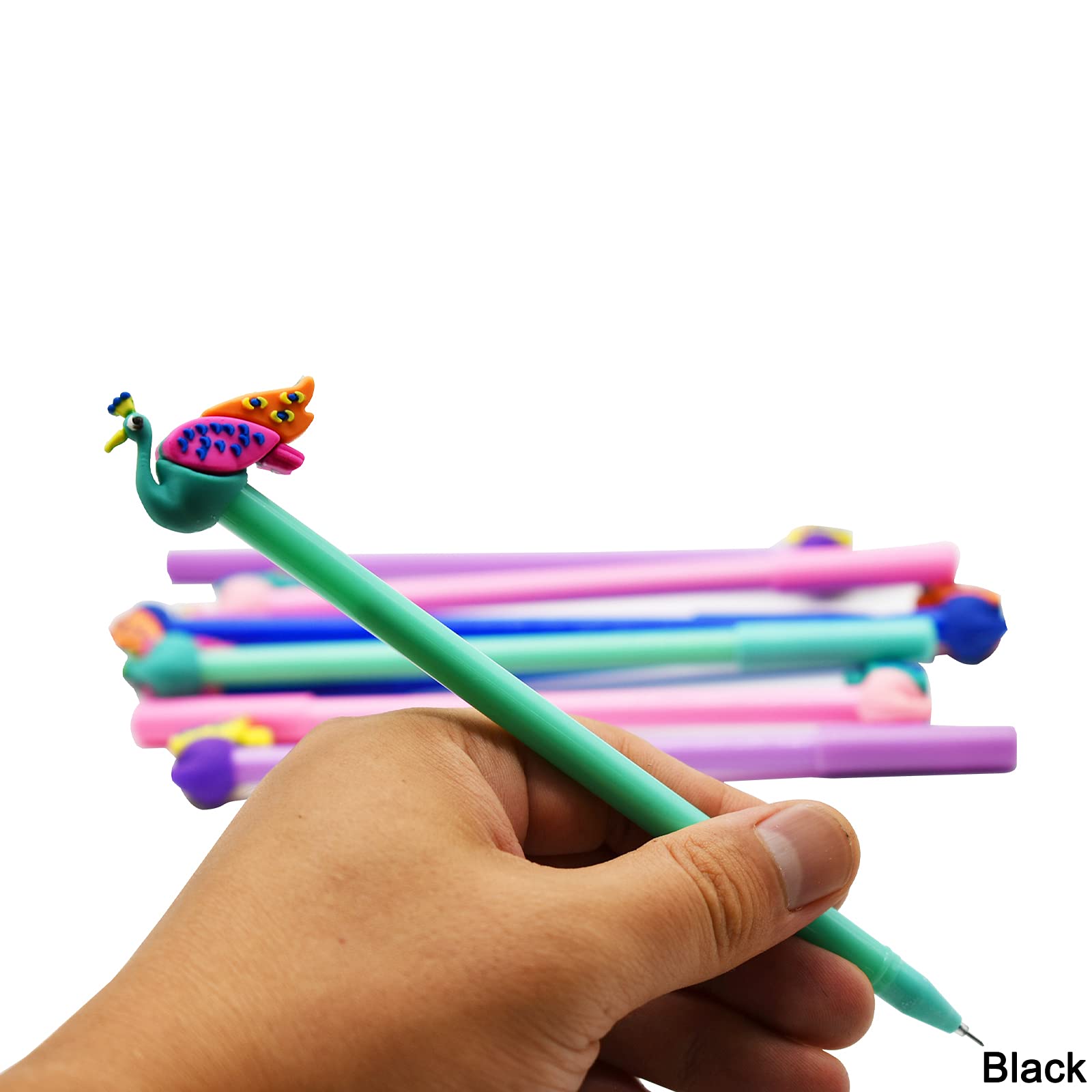 12 PCS Peacock Rollerball Pens - Cute Animal Gel Pens 0.5mm Black Ink For Girls