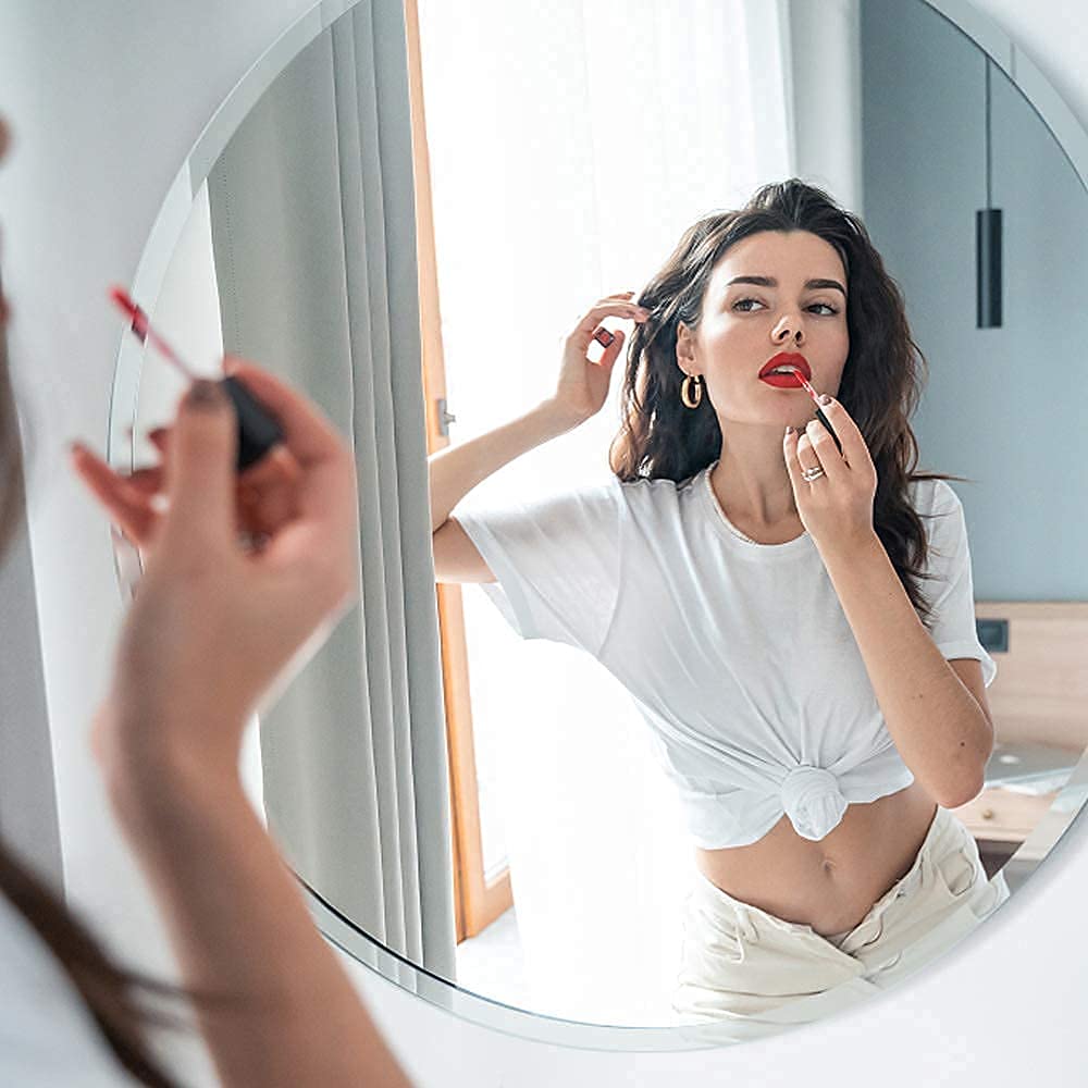 JENBELY 28 Inch Round Frameless Wall Mirror, Large Circle Vanity Mirror with Beveled Edge for Bathroom, Entryways, Living Rooms