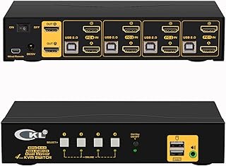 4 Port KVM Switch Dual Monitor HDMI 4K 60Hz for 4 Computers 2 Extended Display with Cables, No Extra USB 2.0 HUB, Supports YUV 4:4:4, HDCP 1.4, HDR 10, EDID, Audio, Hotkey 942HUA-1A