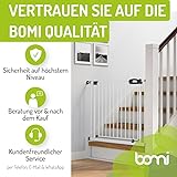 BOMI TÜV GS Siegel Türschutzgitter Merle | Zum Klemmen | 90° Stop | Schließt automatisch | Tuerschutzgitter weiß Metall Selbstschließend | Treppengitter zum Klemmen für Baby | Breite: 95-103 cm