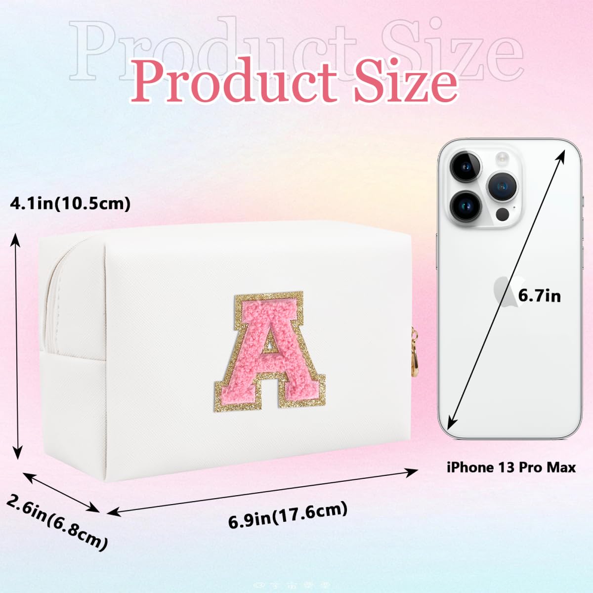 HENGNI Small Personalized Letter Makeup Bag, Cute PU Leather Chenille Letters Cosmetic Bag Travel Makeup Pouch, Preppy Travel Organizer Zipper Pouch for Women&Girls?WhitePink-A?