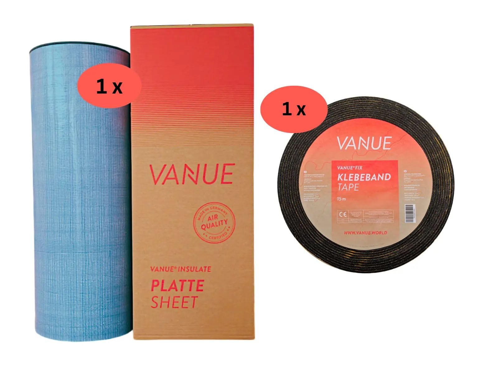 SET XS 5 m², bestehend aus 1 Karton INSULATE 19 mm (5 m²) und 1 Rolle Klebeband FIX (50x3 mm) selbstklebend, Dämmung aus Kautschuk für Fahrzeuge Camperausbau , Camper Dämmung