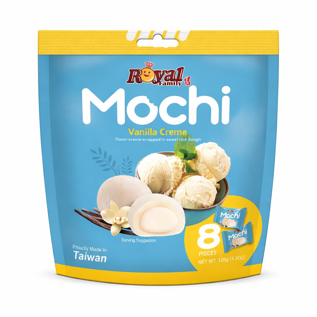 Royal Family Mochi Vanilla Creme 120g Bag By COUGAR | Soft & Chewy Japanese-Style Rice Cake | Filled with Smooth Vanilla Cream | 8 Pieces | Authentic Taiwan Dessert | Premium Snack | No Artificial Colors | Sweet, Creamy & Delightful Treat for All Ages – (Imported-Taiwan)-image-15