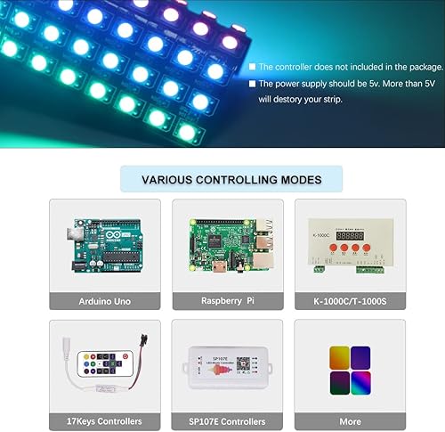 Miniatura 5 de HJHX 2 paneles de matriz LED Ws2812b de 8 x 8, 64 píxeles direccionables individualmente panel LED flexible, pantalla LED digital RGB 5050SMD
