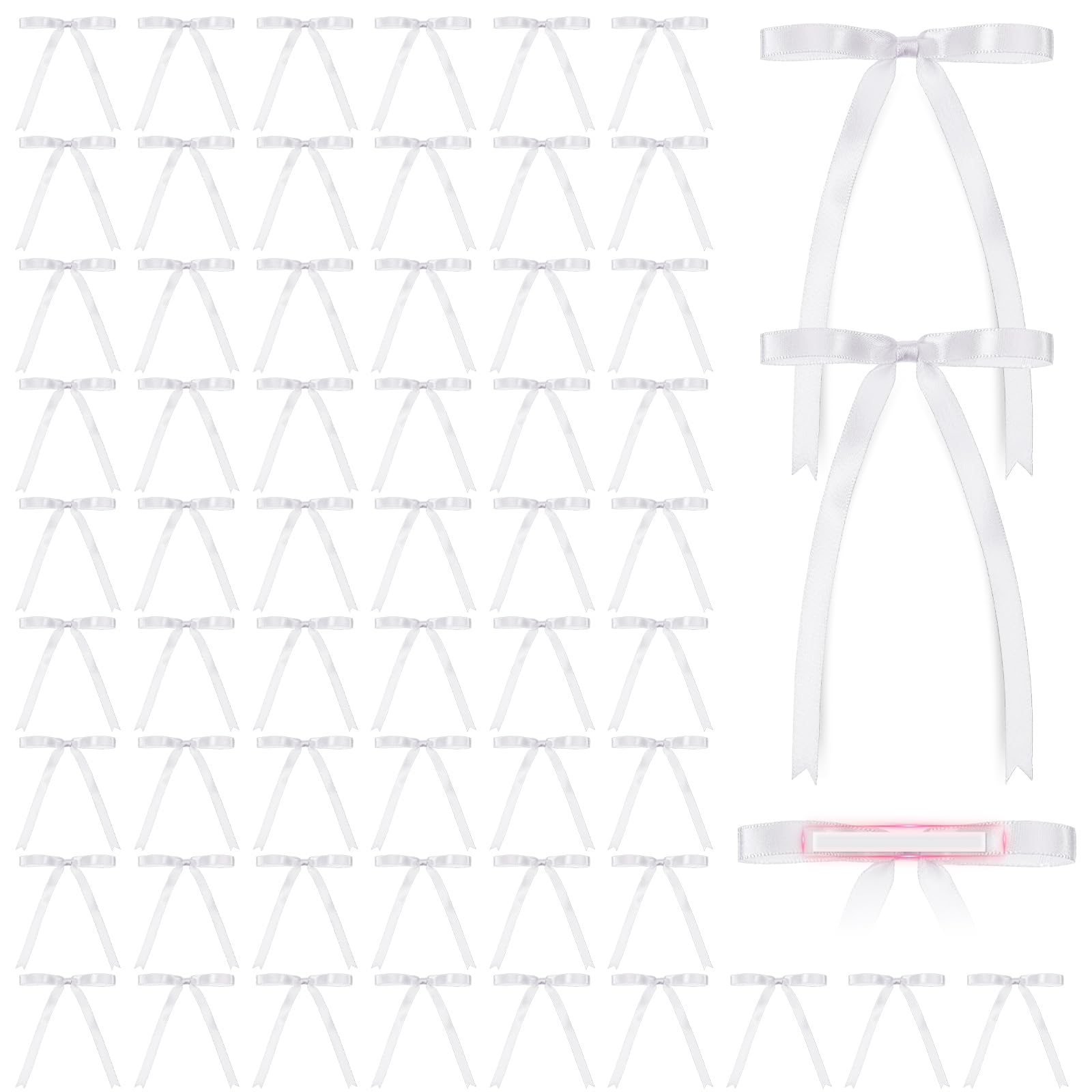 Daifunli 60 Pcs Satin Ribbon Bows 4 x 5.5 Inches Self Adhesive Satin Bows for Gift Wrapping Baby Shower Birthday Party Premade Ribbon Bow with Double