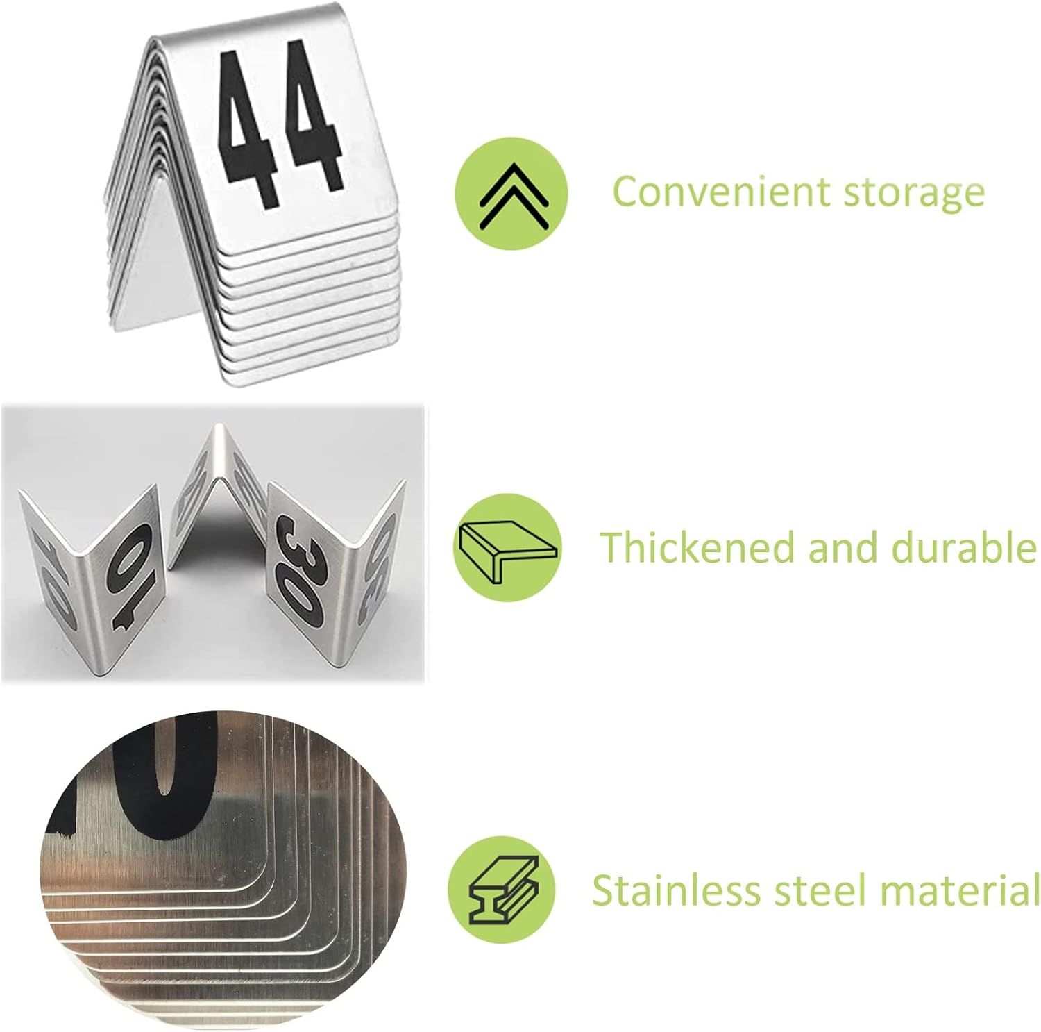 WORDFUN Tabletop Number Sign, Stainless Steel Table Signs, Stackable Table Number Cards, Can Be Widely Used in Restaurants, Bars, Parties, Weddings, Table Number
