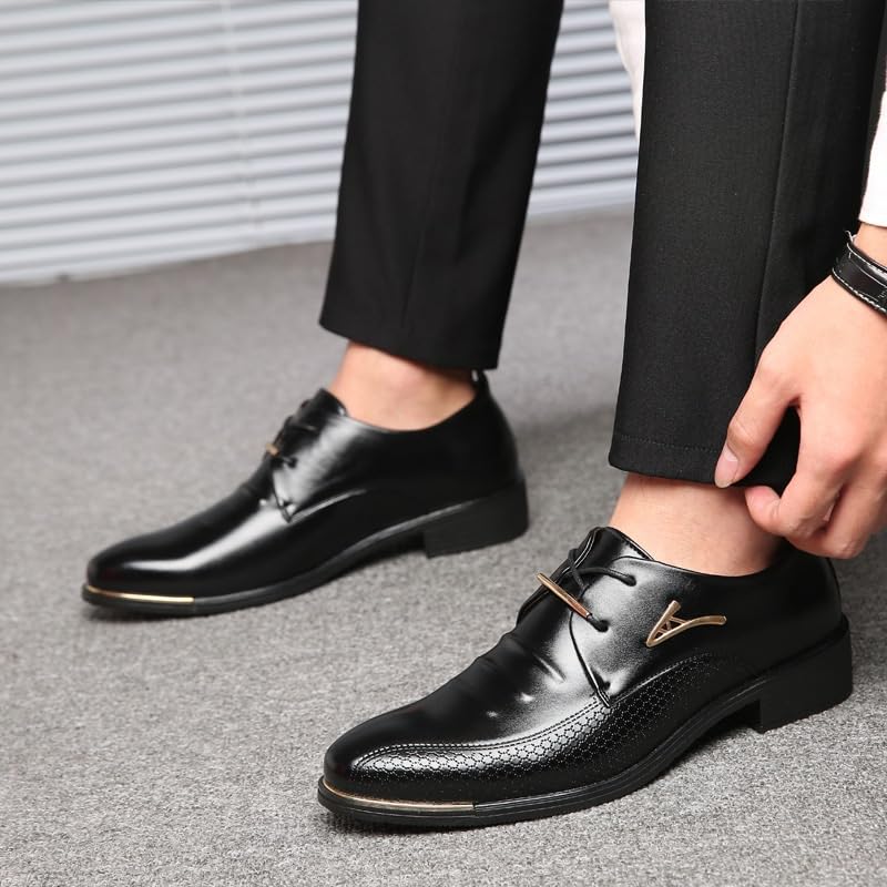 Dress Shoes for Men's Lace Up Height Increasing Leather Block Heel Office Business Wingtip2
