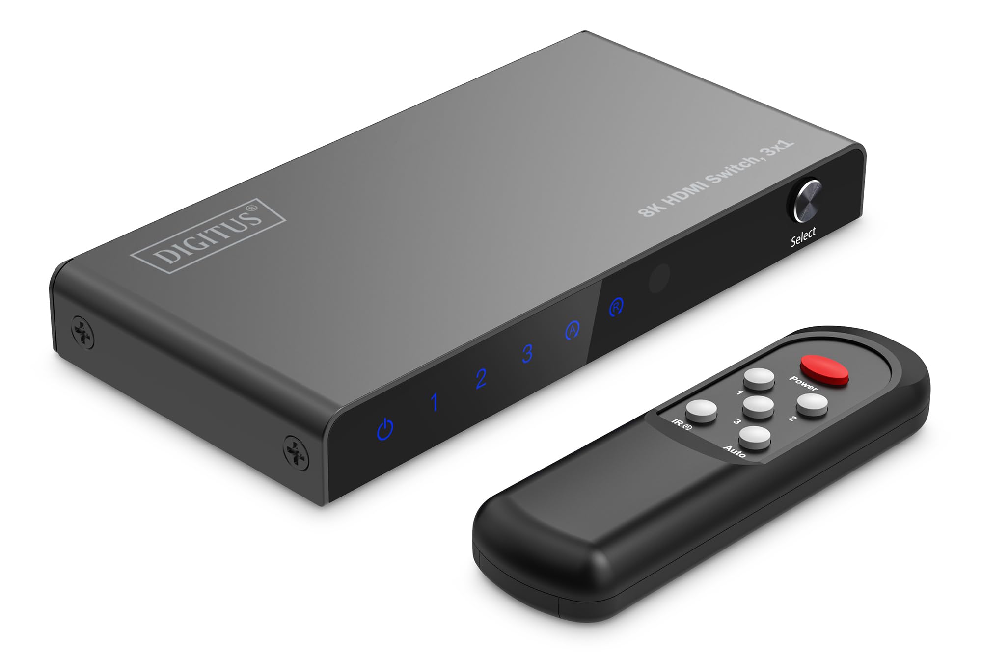 DIGITUS HDMI Switch 3x1 – 3 In 1 Out – UHD 8K 60 Hz – HDCP 2.3 & HDMI 2.1 | HDR, CEC, Deep Color, DTS, Dolby Digital, LPCM – Für TV, Monitor, Spielekonsolen