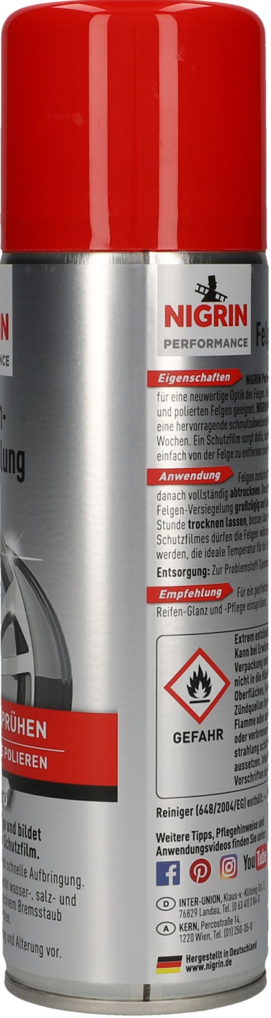 NIGRIN Felgen-Versiegelung Aerosol, Schutz vor Bremsstaub, Schmutz, Wasser und Salz, Langzeitkonservierung bis 4 Wochen, 300 ml, rot – Ansicht 2