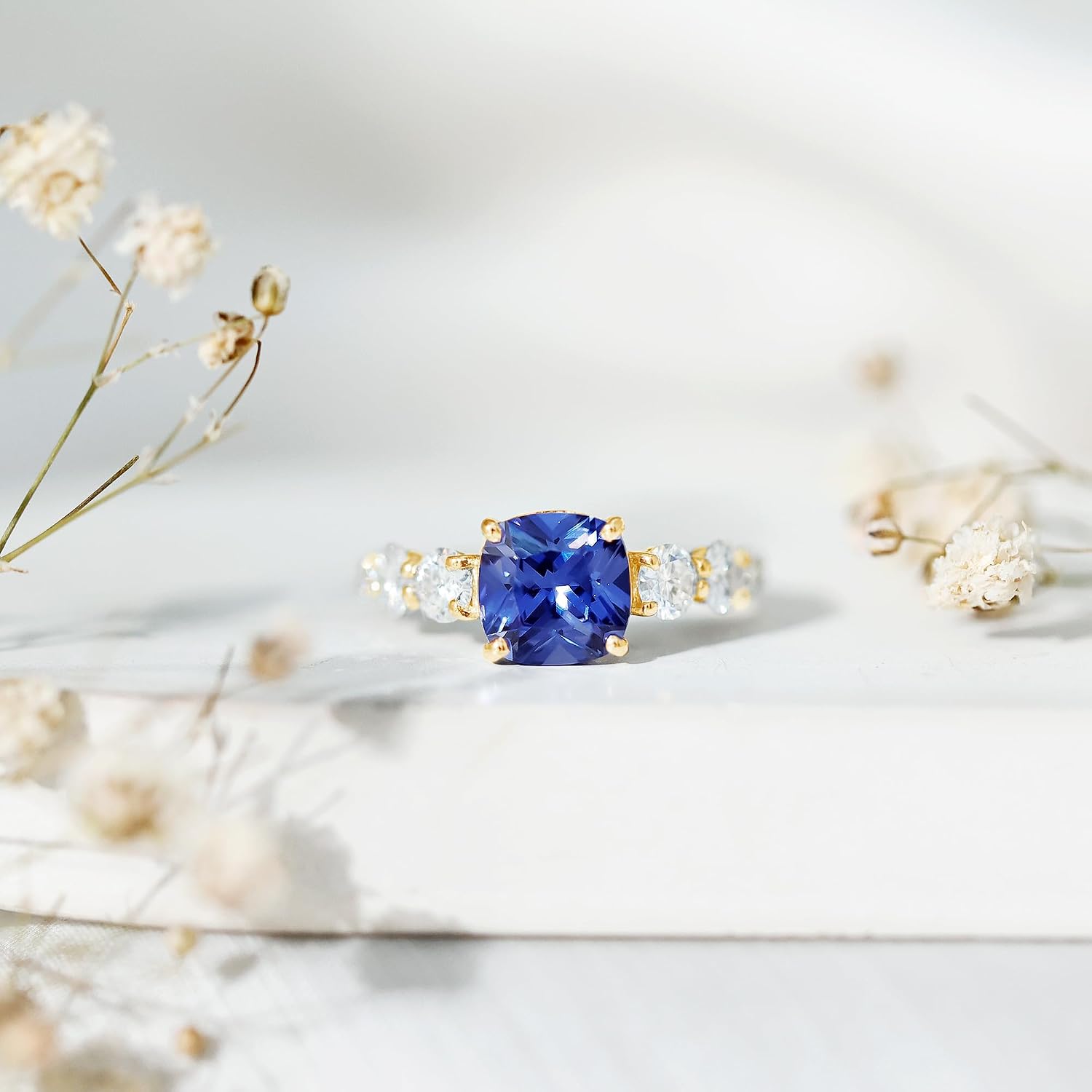 Moms Day Gift, Certified 2.7Ct Lab Grown Blue Sapphire Cushion Cut Engagement Ring, AAAA Quality, Sapphire Statement Ring