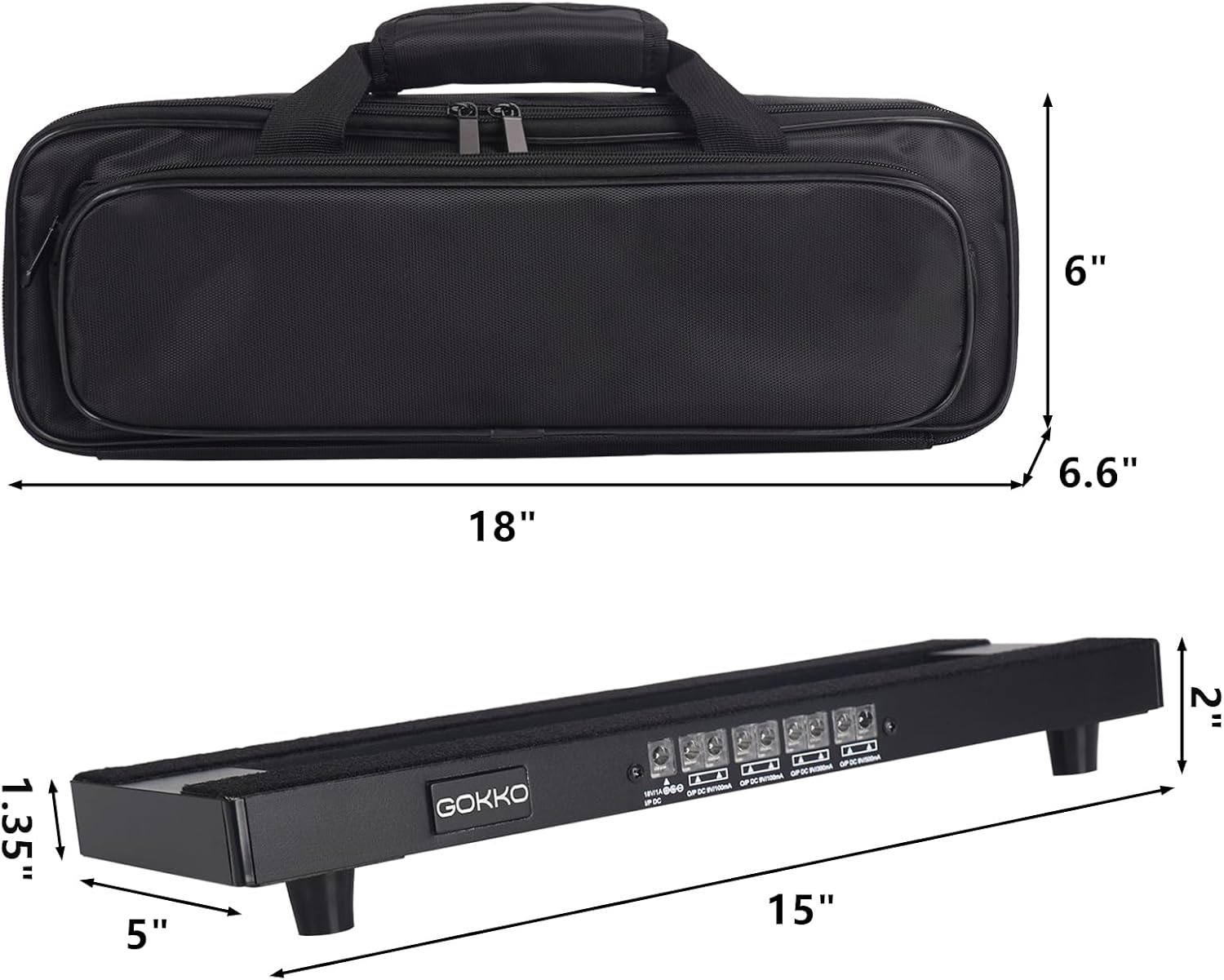 GOKKO Guitar Pedal Board with Built-in Power Supply 15" x 5" Aluminum Pedalboard with Carry Case
