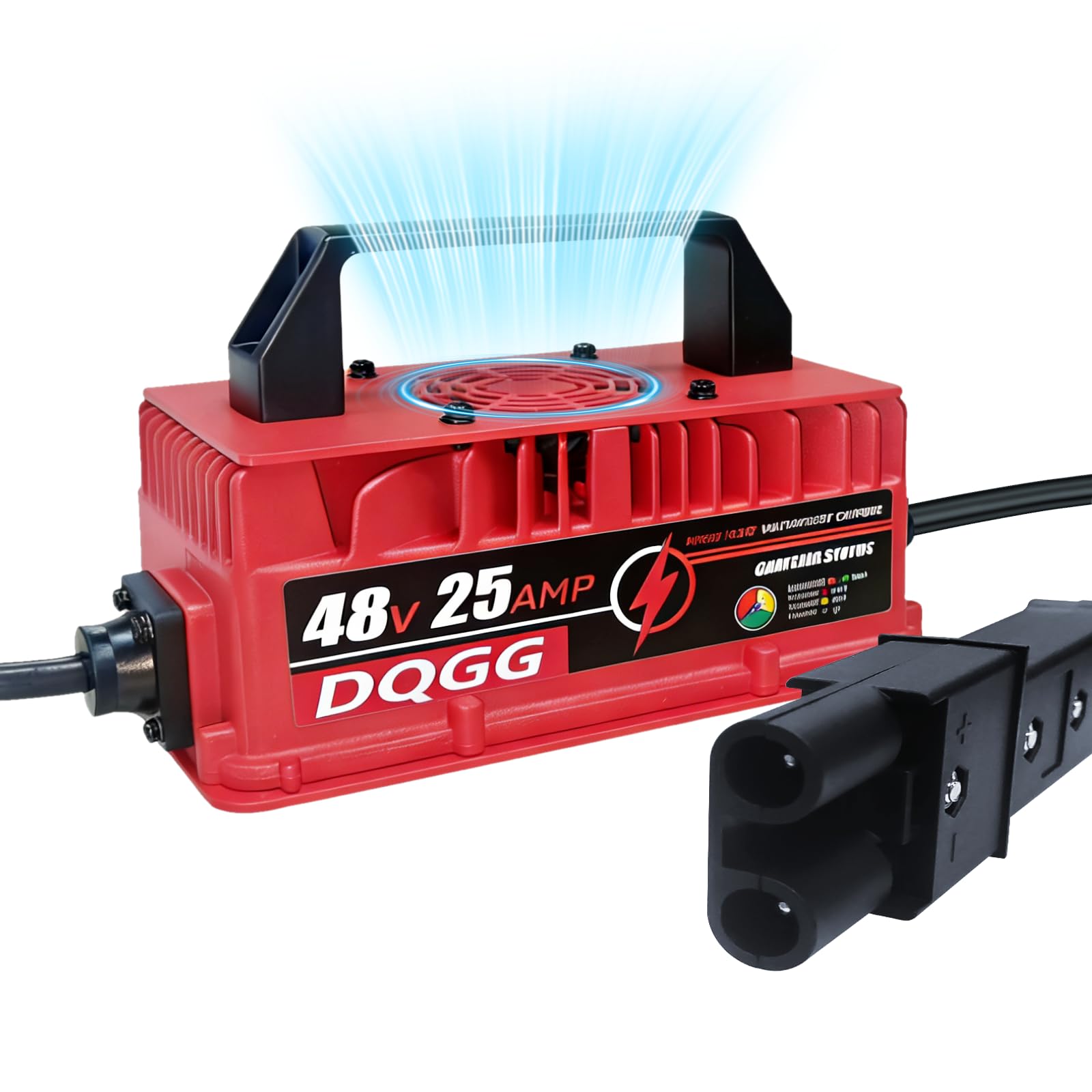 48 Volt 25 AMP Golf Cart Battery Charger with 2-Pin Plug for Yamaha G19-G22, Smart Golf Cart Charger for Lead Acid Batteries, Fast Charge Trickle Charge IP67 Waterproof with Fan Design