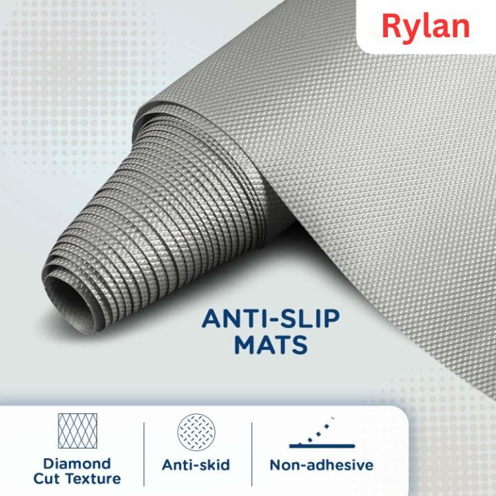 Image of Rylan (45 cm x 5 m) Multipurpose Anti-Slip Mat, Sheet for Fridge, Kitchens, Cupboard, Drawers, Shelf Liner | Super Strong EVA, Water Resistant (Diamond Texture, Grey)