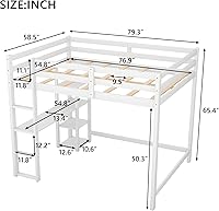 Vista 2 de Merax Cama tipo loft matrimonial, cama tipo loft con escritorio y estantes, cama tipo loft tamaño matrimonial, marco de cama tipo loft de madera
