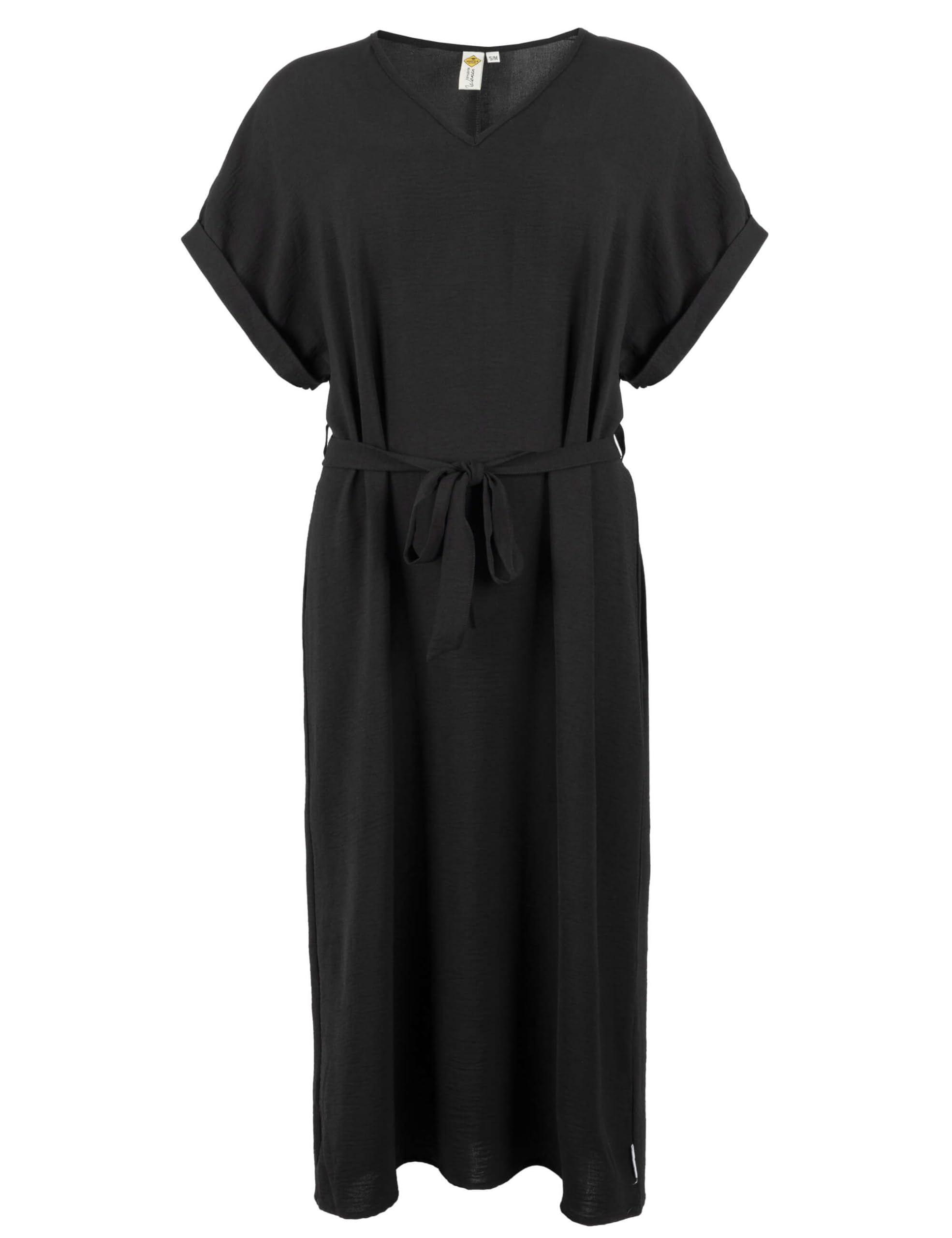 ROADSIGN australia Damen Kleid mit V Ausschnitt & Bindegürtel, weich fallend, angenehm leicht